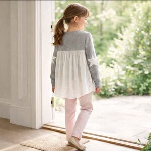 Cashmere Blend Girls Star Elbow Sweater Chiffon Overlay French Designer Size 8